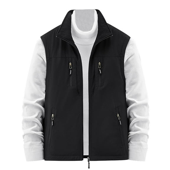 JTieacloth Light Shirts for Men Men's Vest Fall Pocket Turn Down Collar Have Zipper Solid Color Warm Outerwear Vest