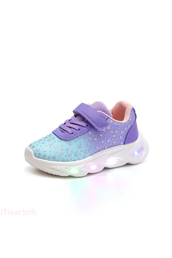 Lightweight Girls' Easy Care Sneakers With Cushioned Sole Cute Heart Design Glow In The Dark Board Shoes For Everyday Comfort（12M 6Y） Sneakers Shoes,Sizes 6 Toddler