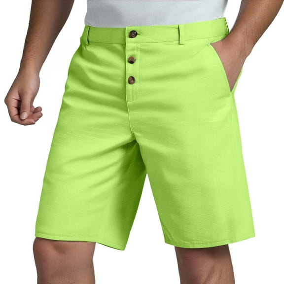JTieacloth Lightweight Shorts for Men Men's Spring/summer Fashion Linen Solid Color Button Up Shorts Casual Everyday Breathable Straight Leg Quarter Pants,Green