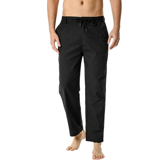 JTieacloth Lightweight Trousers for Men Men's Cotton-Linen Loose Casual Lightweight Elastic Waist Pants Home Pants Black