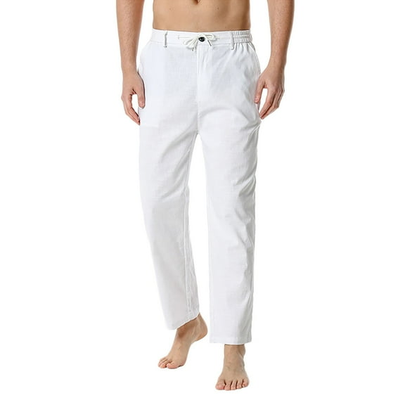 JTieacloth Lightweight Trousers for Men Men's Cotton-Linen Loose Casual Lightweight Elastic Waist Pants Home Pants White