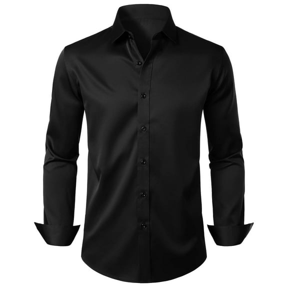 JTieacloth Long Sleeve Collar Shirt Male Stretch Dress Shirts Formal Wedding Prom Long Sleeve Slim Fit Button Down Shirt Black
