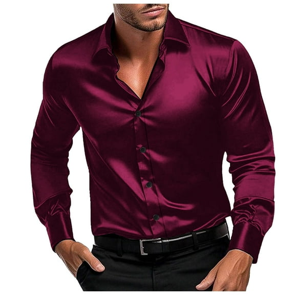 JTieacloth Long Sleeve Collar Shirt Male Stretch Dress Shirts Formal Wedding Prom Long Sleeve Slim Fit Button Down Shirt Red