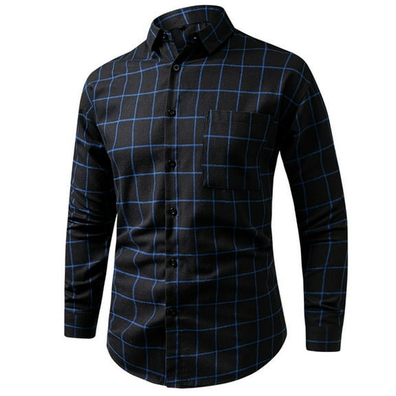 JTieacloth Long Sleeve Collar Shirt Men's Slim Fit Plaid Casual Shirt For Daily Wear In Spring Summer Autumn Blue