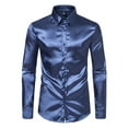 thumbnail image 1 of JTieacloth Long Sleeve Dress Shirts Mens Fashion Trend Solid Satin Long Sleeve Shirt Blue, 1 of 4