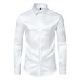 thumbnail image 1 of JTieacloth Long Sleeve Dress Shirts Mens Fashion Trend Solid Satin Long Sleeve Shirt White, 1 of 5