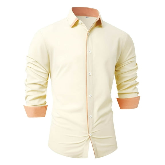 JTieacloth Long Sleeve Dress Shirts Mens Spring And Autumn Fashion Casual Lapel Collar Colored Long Sleeve Shirt Beige
