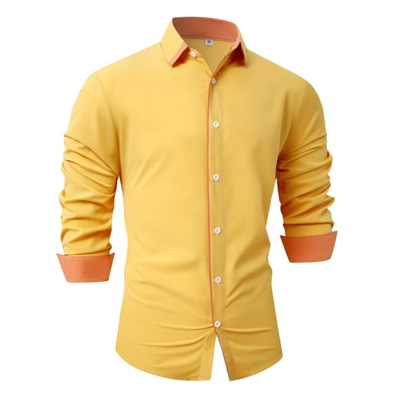 JTieacloth Long Sleeve Dress Shirts Mens Spring And Autumn Fashion Casual Lapel Collar Colored Long Sleeve Shirt Gold