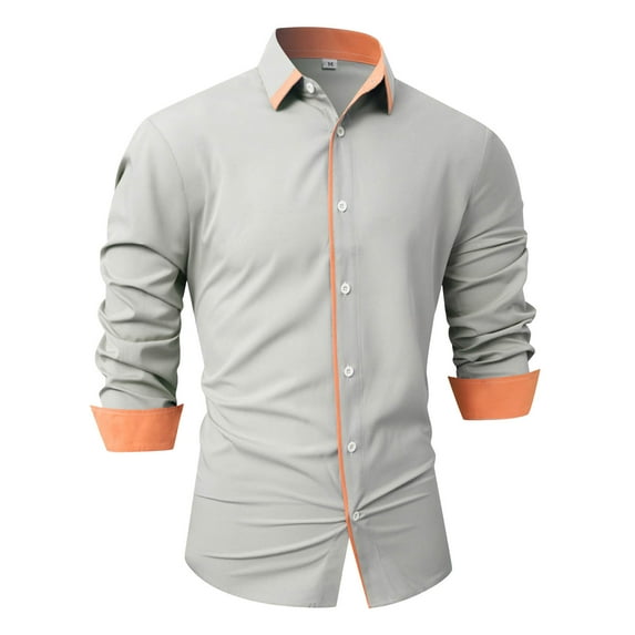 JTieacloth Long Sleeve Dress Shirts Mens Spring And Autumn Fashion Casual Lapel Collar Colored Long Sleeve Shirt Gray