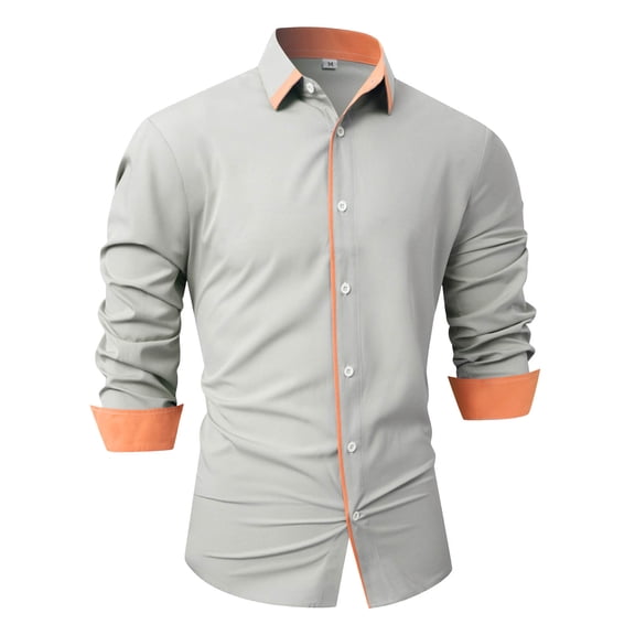 JTieacloth Long Sleeve Dress Shirts Mens Spring And Autumn Fashion Casual Lapel Collar Colored Long Sleeve Shirt Gray