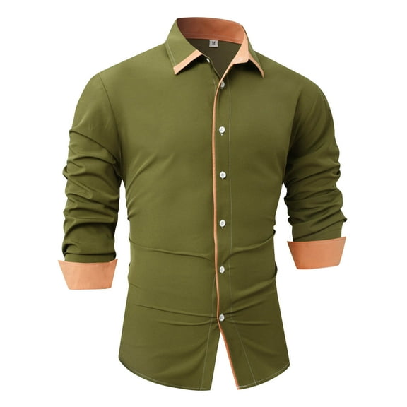 JTieacloth Long Sleeve Dress Shirts Mens Spring And Autumn Fashion Casual Lapel Collar Colored Long Sleeve Shirt Green