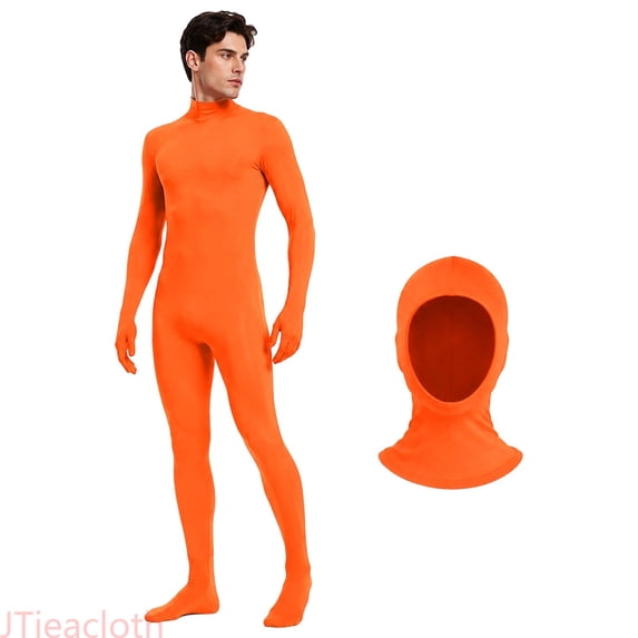JTieacloth Long Sleeve Stretch Jumpsuit with Hood Open Face Full Body Suit for Adult Unisex