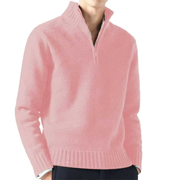 JTieacloth Loose Fit Cardigan Sweaters Male Casual Simple Bottom Sweater Solid Color Warm Wool Knit Half Zip Long Sleeve Sweater(Red)