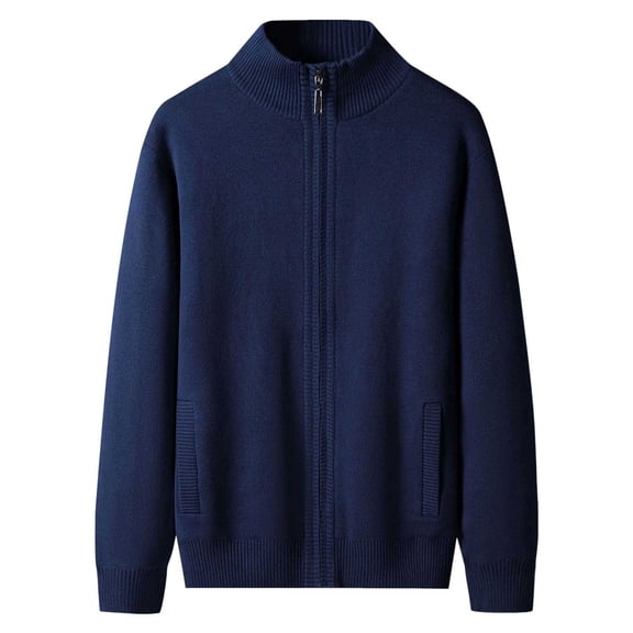 JTieacloth Loose Fit Cardigan Sweaters Male Solid Color Half Neck Zip Up Knitted Cardigan Pocket Knitted Sweater Jacket(Blue)
