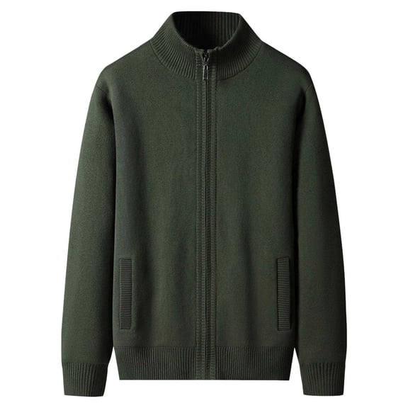JTieacloth Loose Fit Cardigan Sweaters Male Solid Color Half Neck Zip Up Knitted Cardigan Pocket Knitted Sweater Jacket(Green)