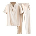 thumbnail image 1 of JTieacloth Lounge Nightwear for Men Mens Spring And Summer Solid Color Casual V Neck Short Sleeved T Shirt Elastic Waist Lace Up Pant Suit Two Piece Set Yellow, 1 of 4