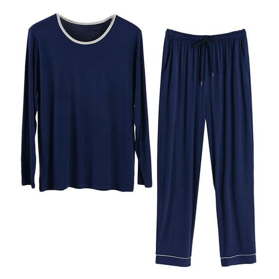 JTieacloth Lounge Nightwear for Men Men's Pajamas Long Sleeved Trousers Set Of Spring And Autumn Living Suit Thin Homewear Blue