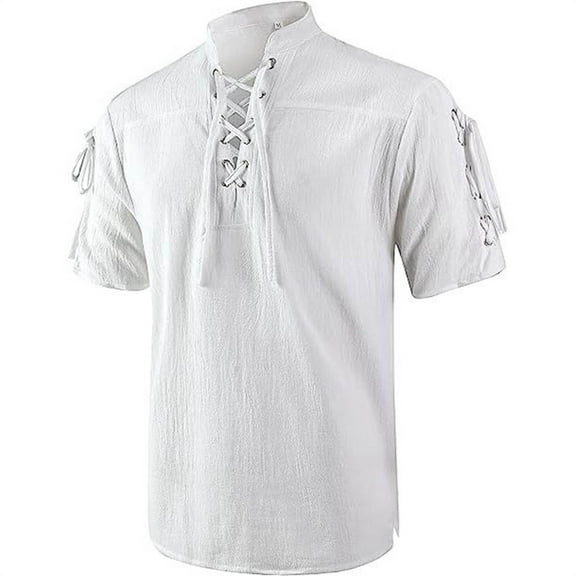 JTieacloth Men Tee Shirt 2025 Men's Summer Casual Retro Fashion Large Sized Chest Drawstring Short Sleeved T Shirt