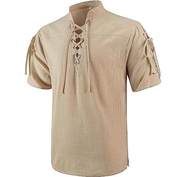 JTieacloth Men Tee Shirt 2025 Men's Summer Casual Retro Fashion Large Sized Chest Drawstring Short Sleeved T Shirt