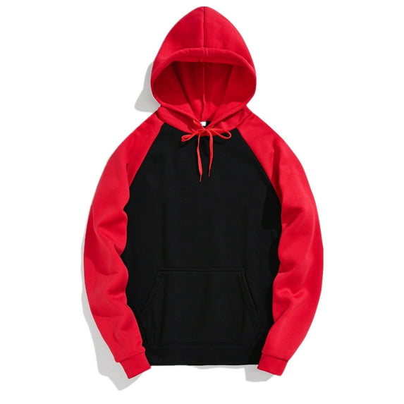 JTieacloth Men Warm Lined Hooded And Autumn Sleeve Patchwork Sleeve Hooded Winter Men's Jacket Long Sweater Men's Blouse Red