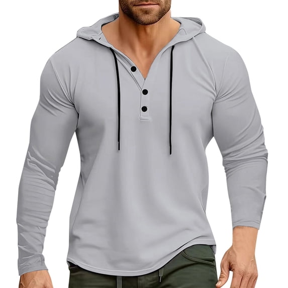 JTieacloth Men Warm Lined Hooded Men's Sports Fitness Hooded Long Sleeved T Shirt Border Hoodie Top Foreign Trade American Shirt Top Gray