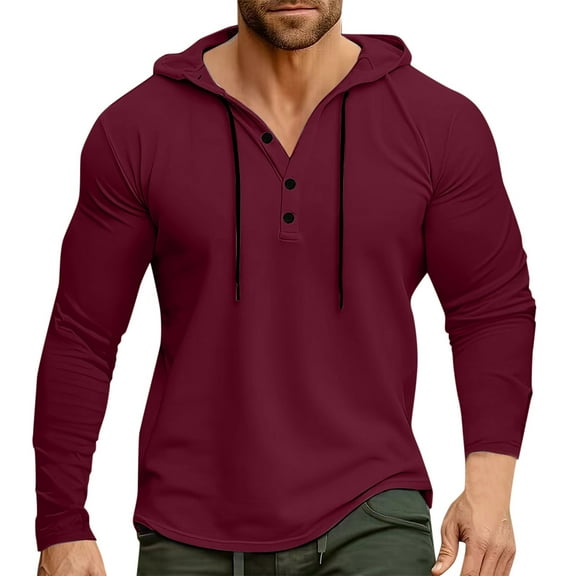 JTieacloth Men Warm Lined Hooded Men's Sports Fitness Hooded Long Sleeved T Shirt Border Hoodie Top Foreign Trade American Shirt Top Red