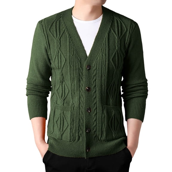 JTieacloth Men's Cardigan Sweaters Men Thick Knit Cardigan Shape Loose Casual V Neck Sweater Coat(Green)