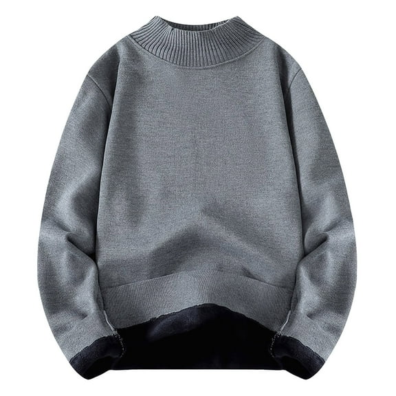 JTieacloth Men's Cardigan Sweaters Men's Winter Fleece Lined Sweater Coat Warm Half Turtle Neck Knitted Pullover Thermal Thickened Casual Outwear(Gray)