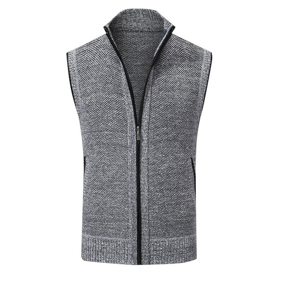 JTieacloth Men's Cardigan Sweaters Mens Autumn And Winter Fashion Casual Standing Neck Zipper Pocket Knitted Sweater Vest(Gray)