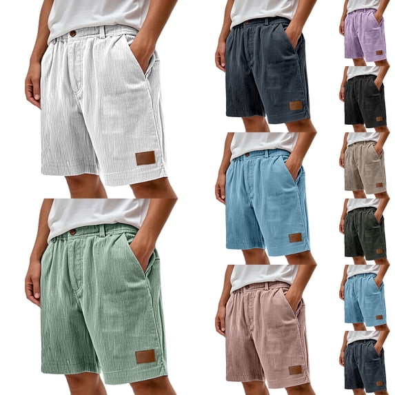 JTieacloth Men's Corduroy Casual Shorts, Solid Color Flat Front Summer Shorts Elastic Waist with Pockets(Yellow)