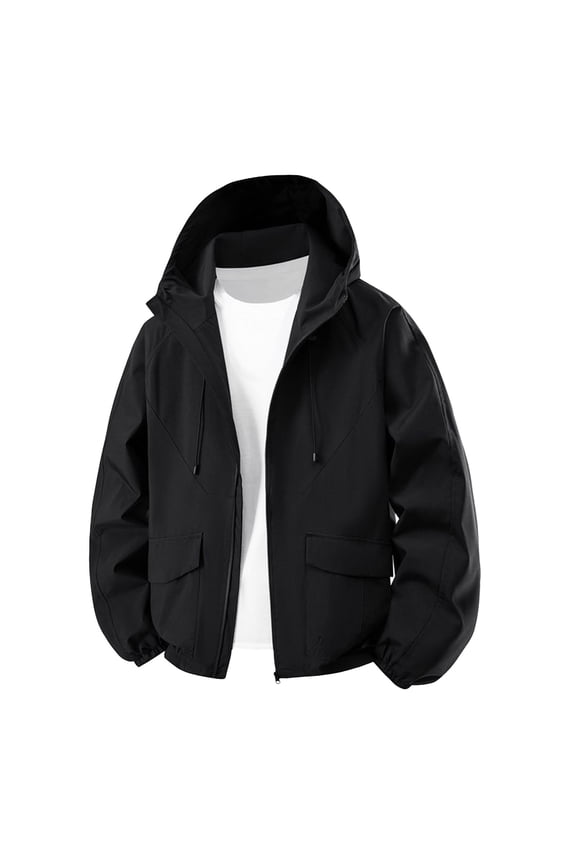 Men's Fleece Coats Casual Jacket With Hood Stylish Outdoor Windbreaker For Hiking And Mountaineering Unisex Lightweight Quality Black