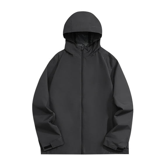 JTieacloth Men's Fleece Coats Men Solid Color Hooded And Windproof Jacket With Zipper Cardigan Casual And Loose Sports Jacket Gray