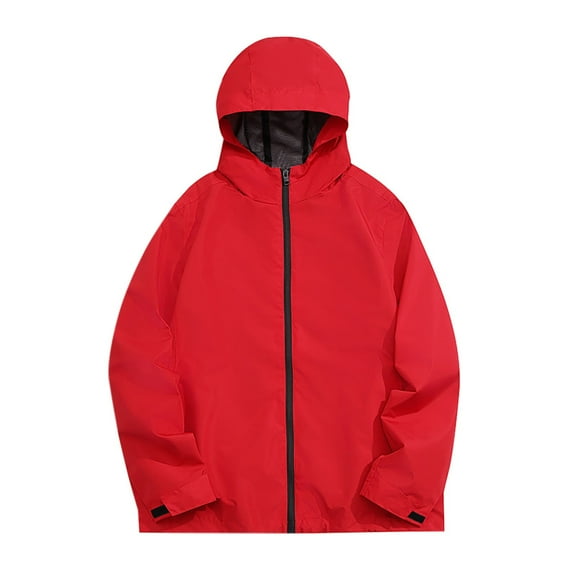 JTieacloth Men's Fleece Coats Men Solid Color Hooded And Windproof Jacket With Zipper Cardigan Casual And Loose Sports Jacket Red