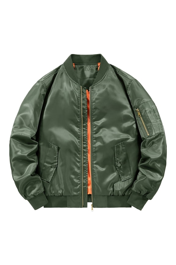 Men's Fleece Coats Men's Spring And Autumn Leisure Standing Neck Jacket Men's Air Force No.1 MA 1 Pilot Coat Jacket Green