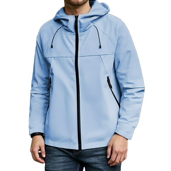 JTieacloth Men's Jacket Men's Casual Jacket Windproof Outdoor Hiking Coat Loose Fit Hooded Pocket Lightweight All Season Travel Sports Jacket Blue
