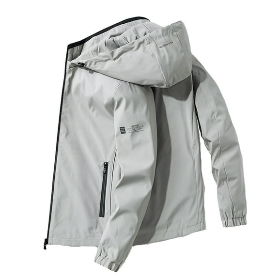 JTieacloth Men's Fleece Jacket Men's Fall & Winter Letter Print Mock Neck Zip Up Jacket Casual Solid Regular Fit Long Sleeve Jackets With Pockets Gray