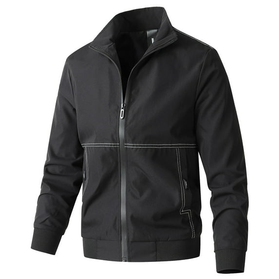 JTieacloth Men's Fleece Jacket Mens Autumn And Winter Fashion Casual Solid Color Zippered Jacket Top Black
