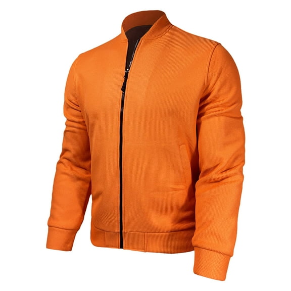 JTieacloth Men's Fleece Jacket Mens Casual Jacquard Jackets Color Block Lightweight Jacket Fashion Zipper Coat With Pockets Orange
