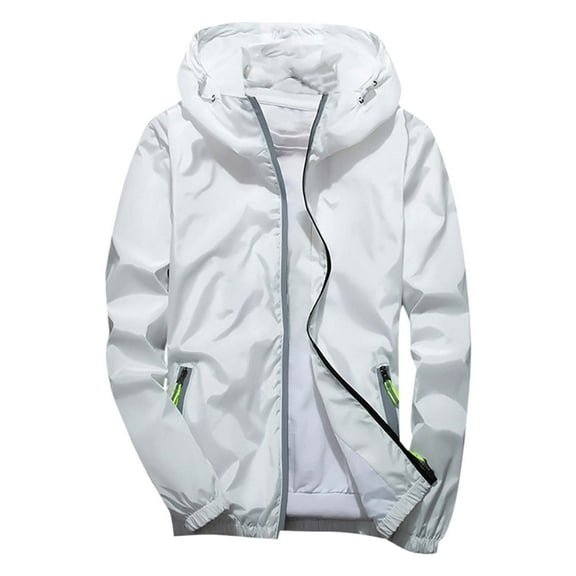 JTieacloth Men's Jackets Coats Men's And Women's Casual Outdoor Sports Jacket Lightweight Water Windbreaker For All Seasons White