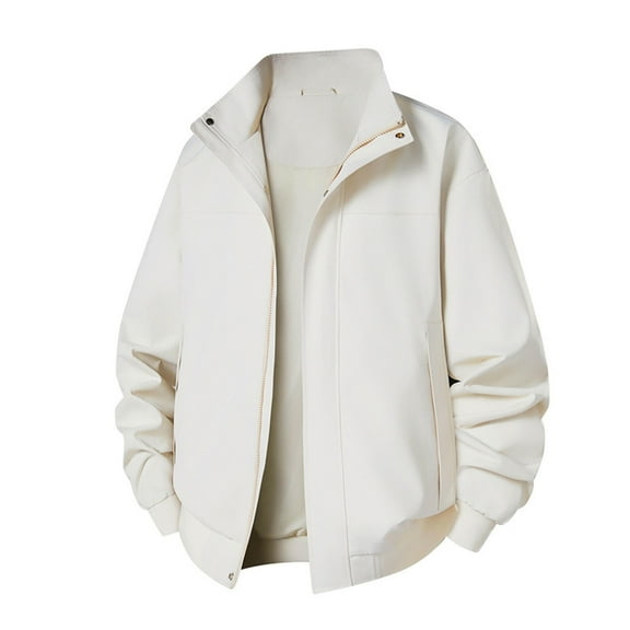 JTieacloth Men's Jackets Coats Stand Collar Casual Jacket Lightweight Outdoor Windbreaker Sport Coat For Daily Wear Comfortable Fit White