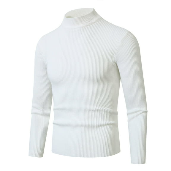JTieacloth Men's Knit Pullover Sweater Men's Casual Knit Fashion Slim Half Turtleneck Top Base Sweater(White)