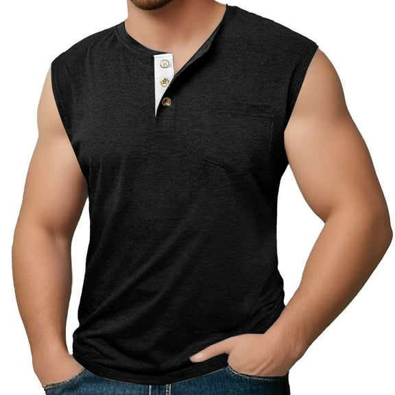 JTieacloth Men's Large Shirts Men's Summer Fashion Sleeveless Wide Shoulder Back Center Collar Button Up Fitness