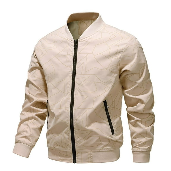 JTieacloth Men's Lightweight Jacket 2025 Autumn New Men's Jacket Men's Youth Baseball Collar Jacket Zipper Pocket Top Men's Beige