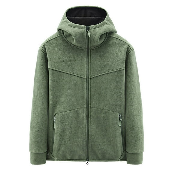 JTieacloth Men's Lightweight Jacket Fleece Jacket Men Coat With Hood Zipper Thick Outwear Windproof Men's Jacket Autumn Winter Classic Green
