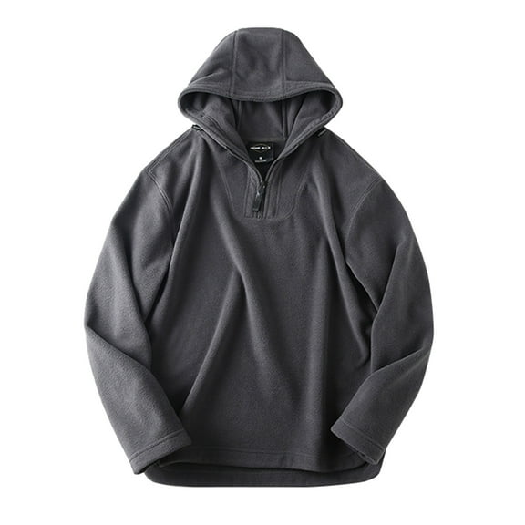 JTieacloth Men's Lightweight Jacket Male Autumn And Winter Half Zip Polar Fleece Solid Color Hooded Large Size Casual Design Sweatshirt Gray