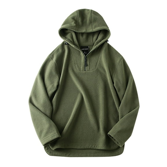 JTieacloth Men's Lightweight Jacket Male Autumn And Winter Half Zip Polar Fleece Solid Color Hooded Large Size Casual Design Sweatshirt Green