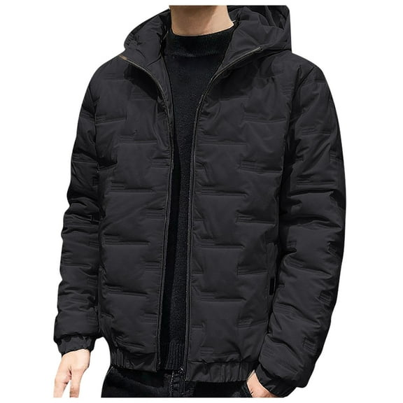 JTieacloth Men's Lightweight Jacket Men Solid Color Hooded Zipper Cardigan Business Jacket Casual Comfortable Warm And Trendy Jacket Black
