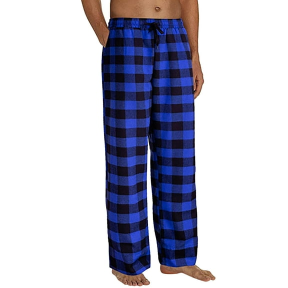 JTieacloth Men's Long Spa Robe Mens Pajamas Plaid Pants Sleep Long Pant With Pockets Soft PJ Bottoms Classic Home Wear Elastic Waist Blue