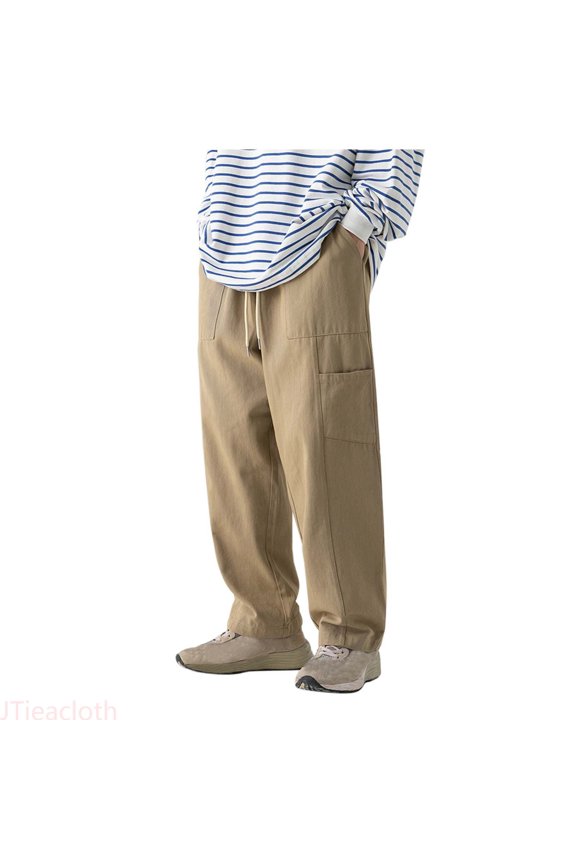 Men's Mid Seam Patchwork Design Cargo Pants Casual Loose Straight Leg Pants Cargo Pants Straight Leg Yellow