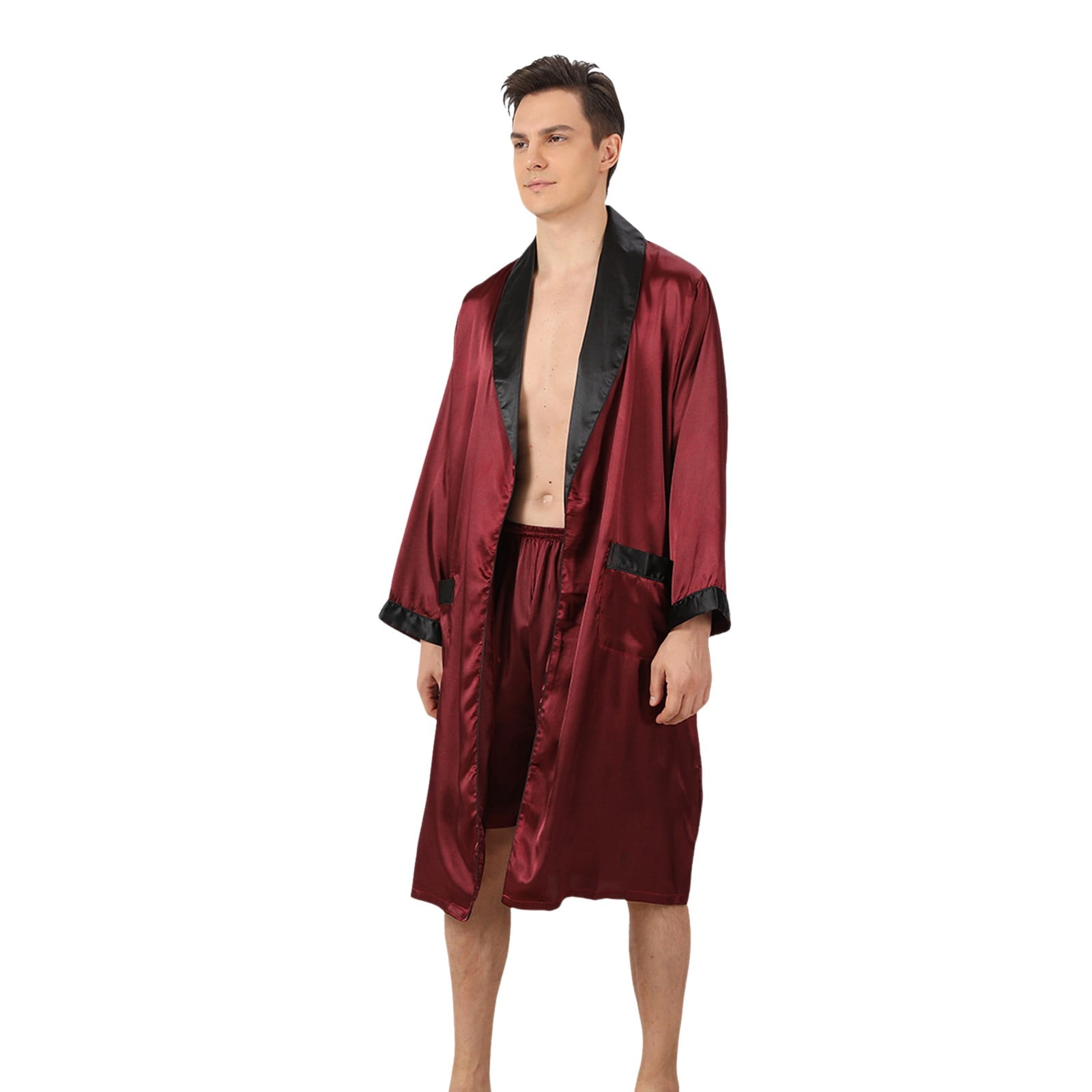 JTieacloth Men's Nightgown Male Robe Satin Bathrobe With Shorts Set ...